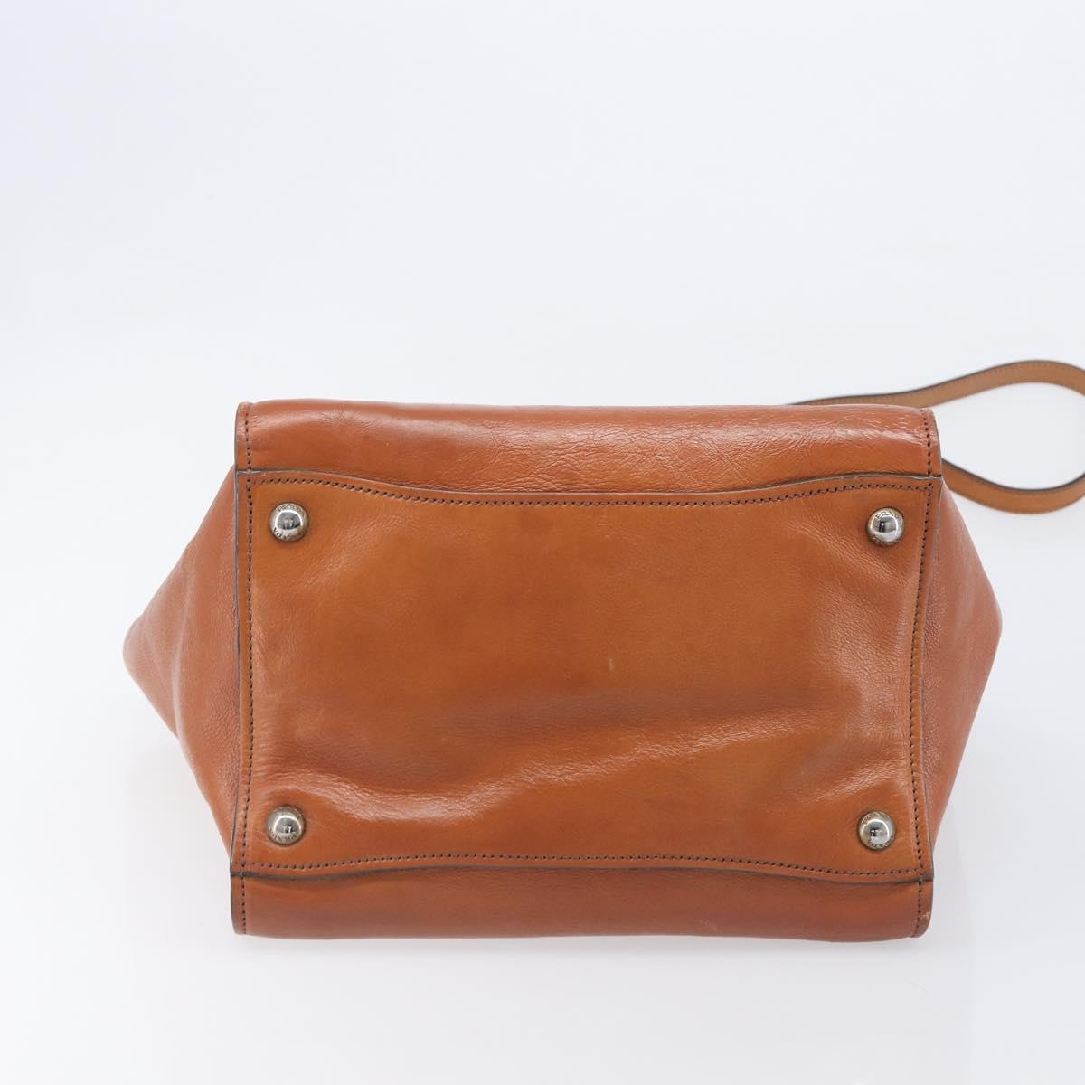 PRADA Hand Bag Leather 2way Brown Silver Auth 206531A