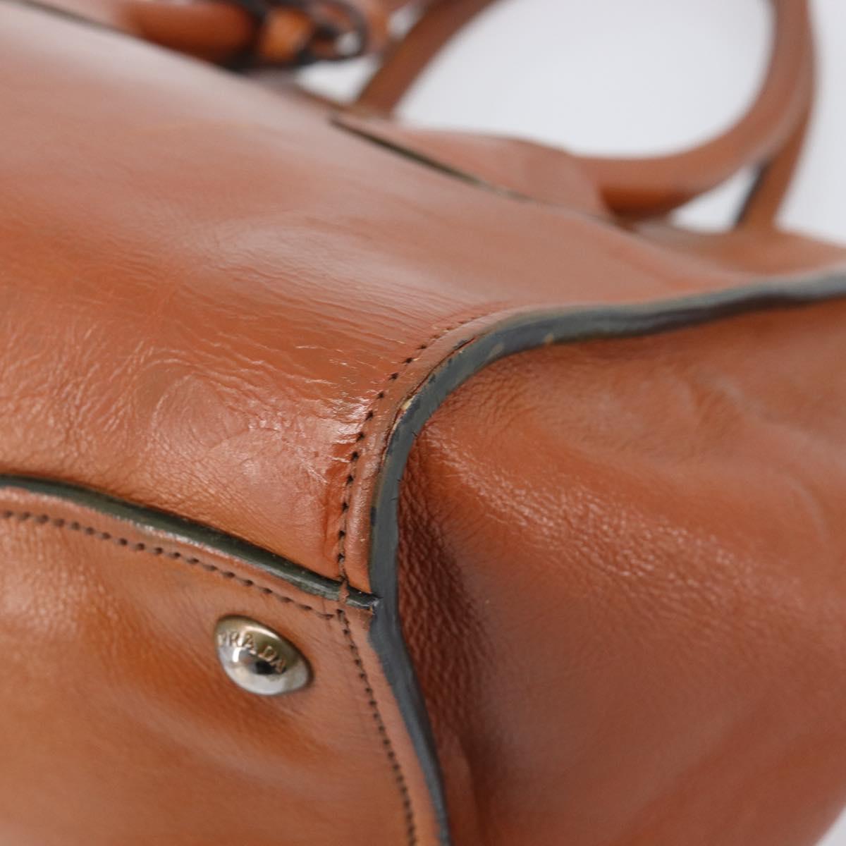 PRADA Hand Bag Leather 2way Brown Silver Auth 206531A