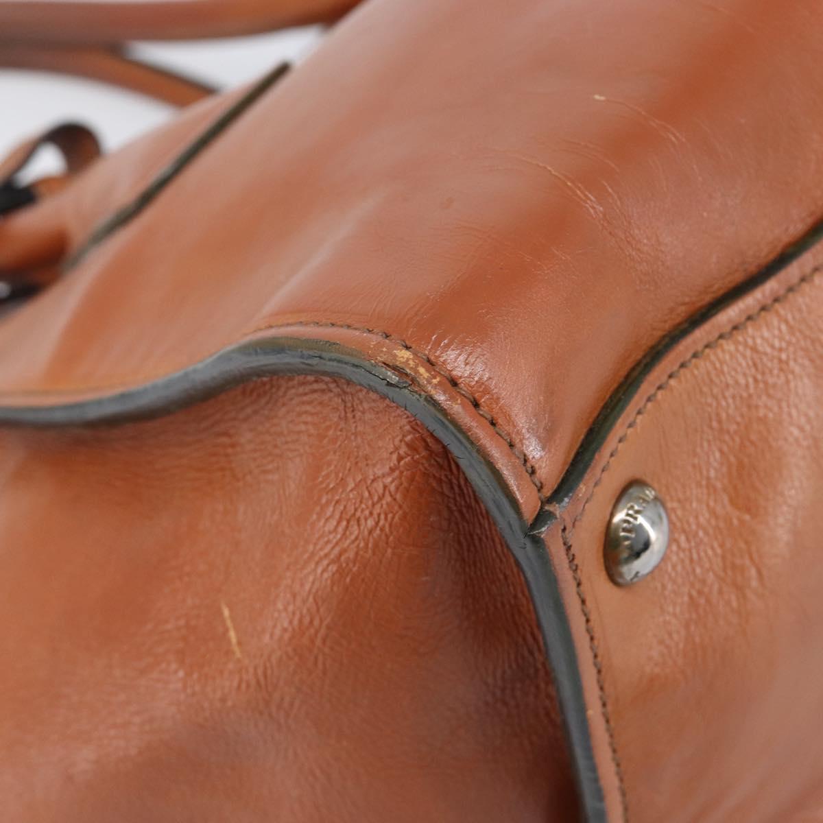 PRADA Hand Bag Leather 2way Brown Silver Auth 206531A