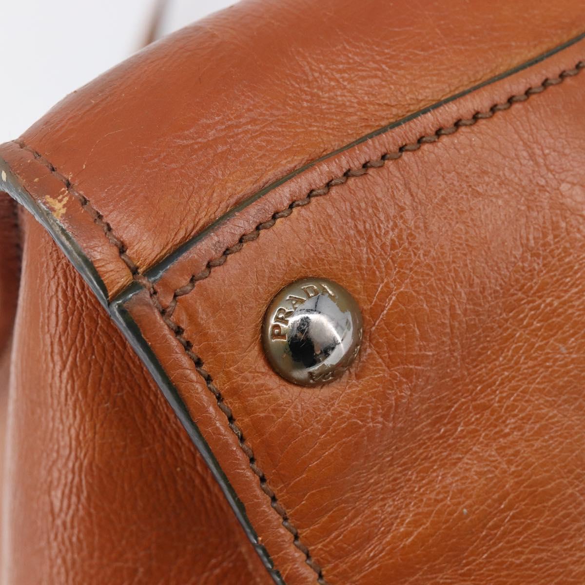 PRADA Hand Bag Leather 2way Brown Silver Auth 206531A