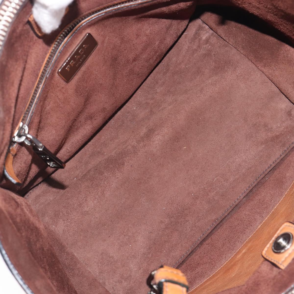 PRADA Hand Bag Leather 2way Brown Silver Auth 206531A
