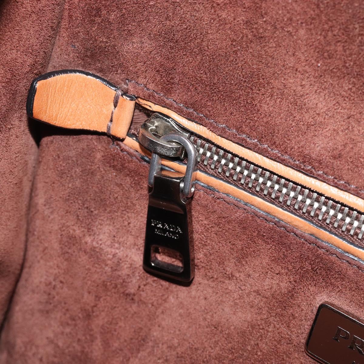 PRADA Hand Bag Leather 2way Brown Silver Auth 206531A