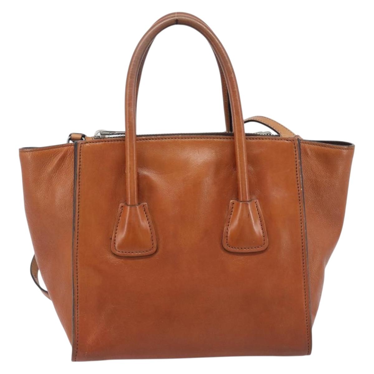 PRADA Hand Bag Leather 2way Brown Silver Auth 206531A