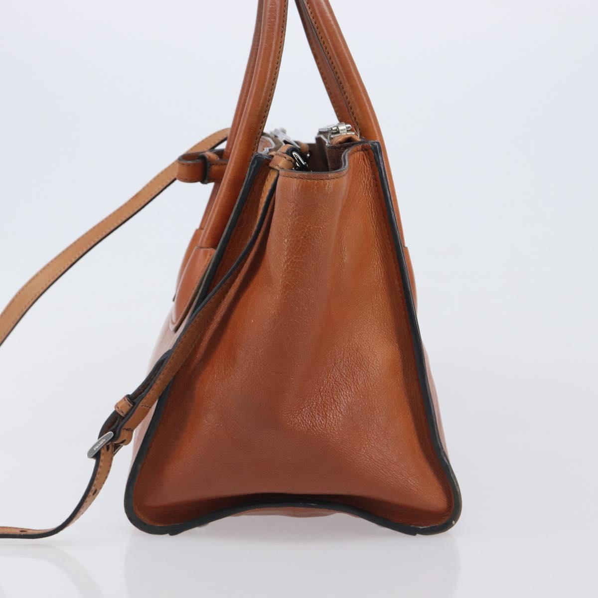 PRADA Hand Bag Leather 2way Brown Silver Auth 206531A