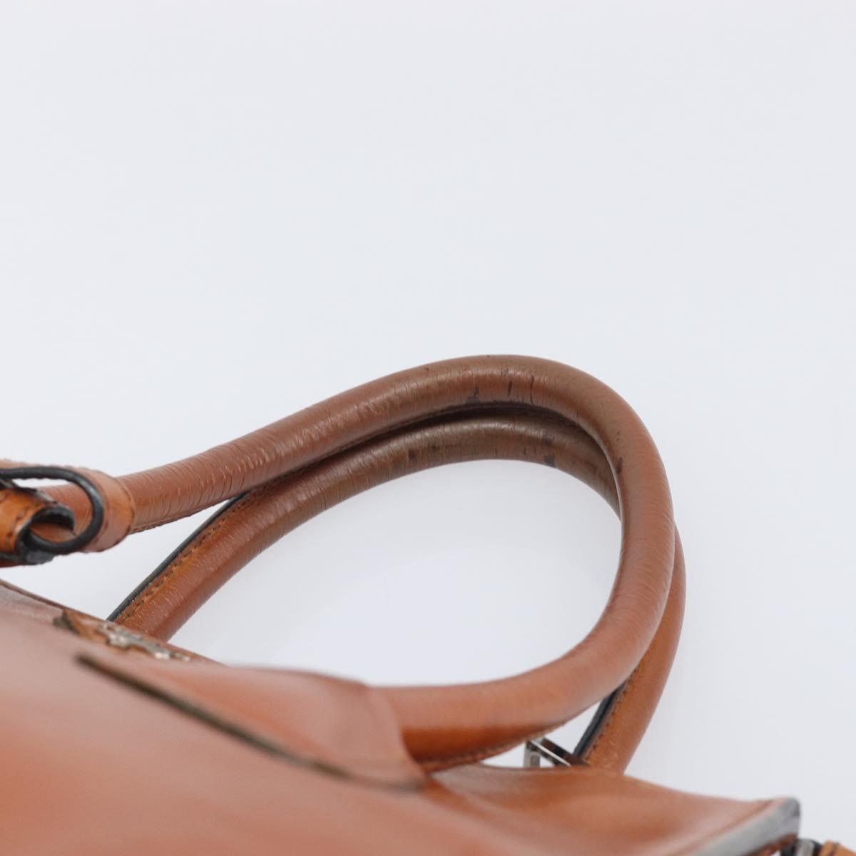 PRADA Hand Bag Leather 2way Brown Silver Auth 206531A
