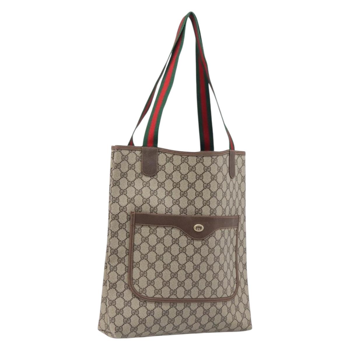 GUCCI GG Supreme Web Sherry Line Tote Bag PVC Beige Gold 89 02 003 Auth 206532A