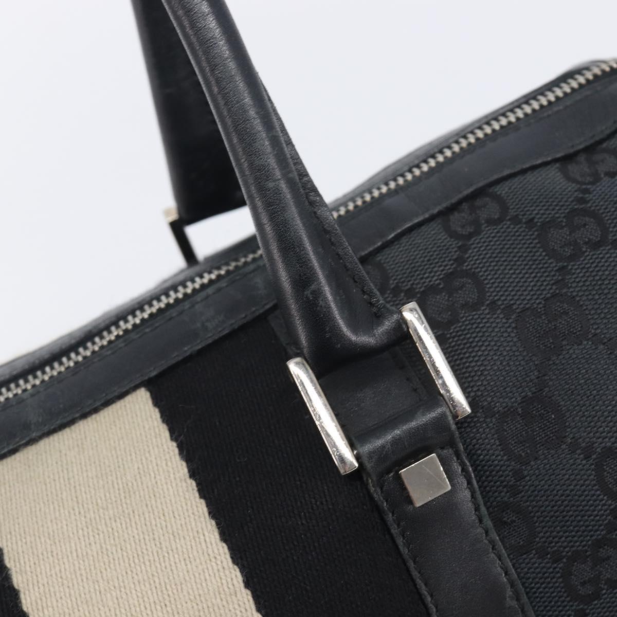 GUCCI GG Canvas Sherry Line Hand Bag Black Silver 000 0846 Auth 206535