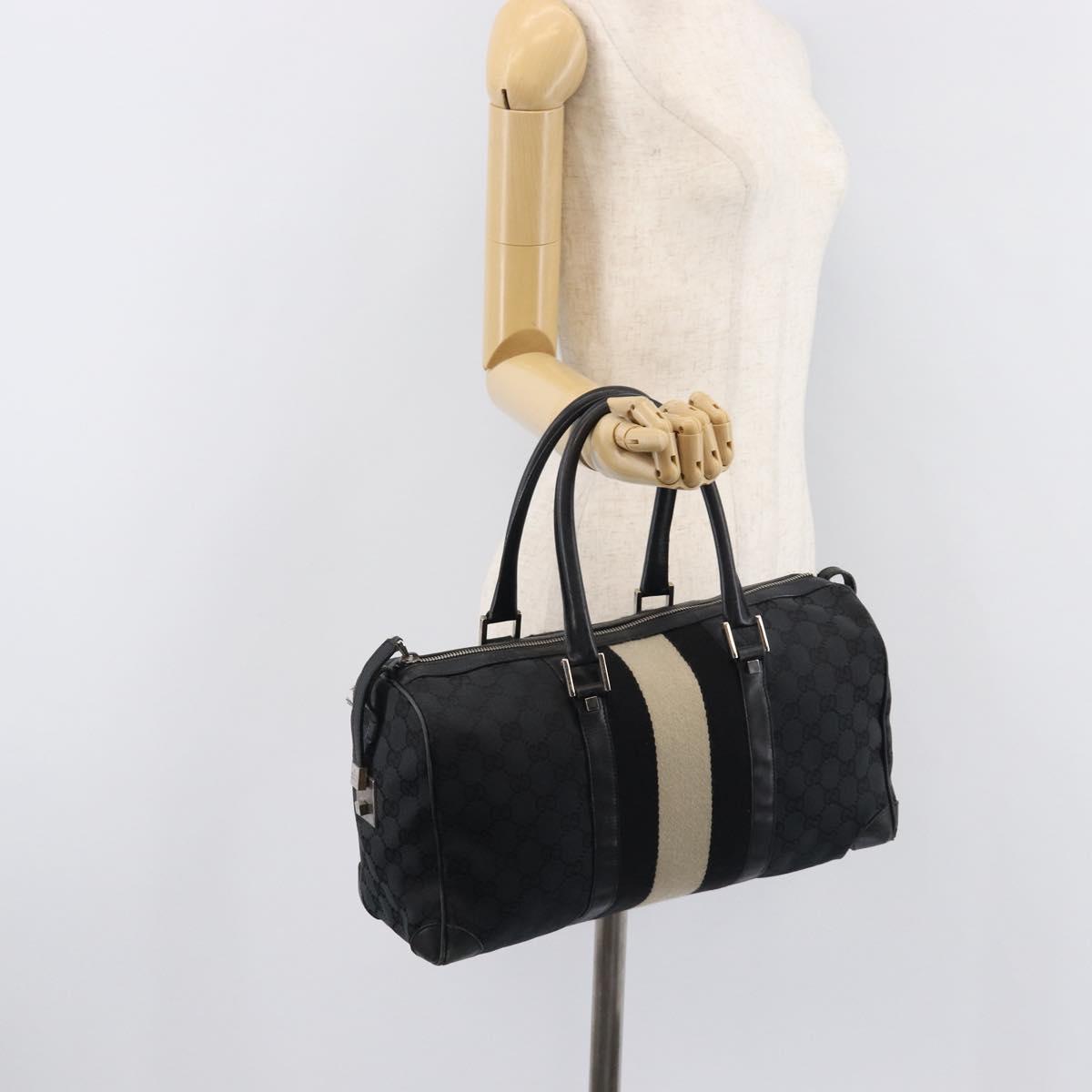 GUCCI GG Canvas Sherry Line Hand Bag Black Silver 000 0846 Auth 206535