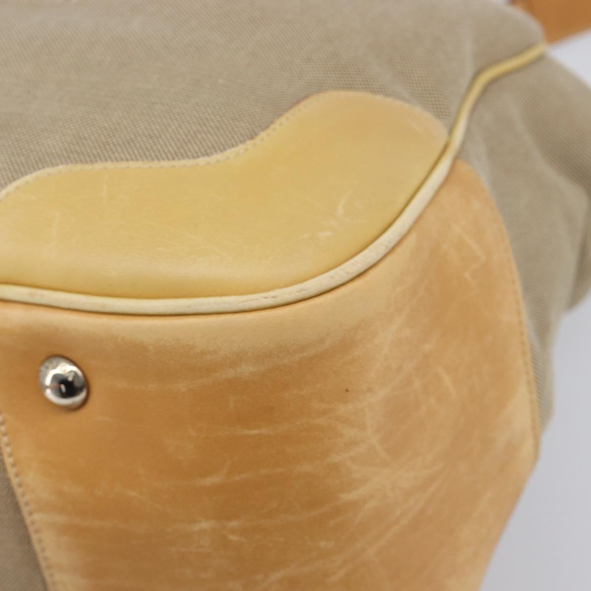 PRADA Hand Bag Canvas Beige Silver Auth 206536