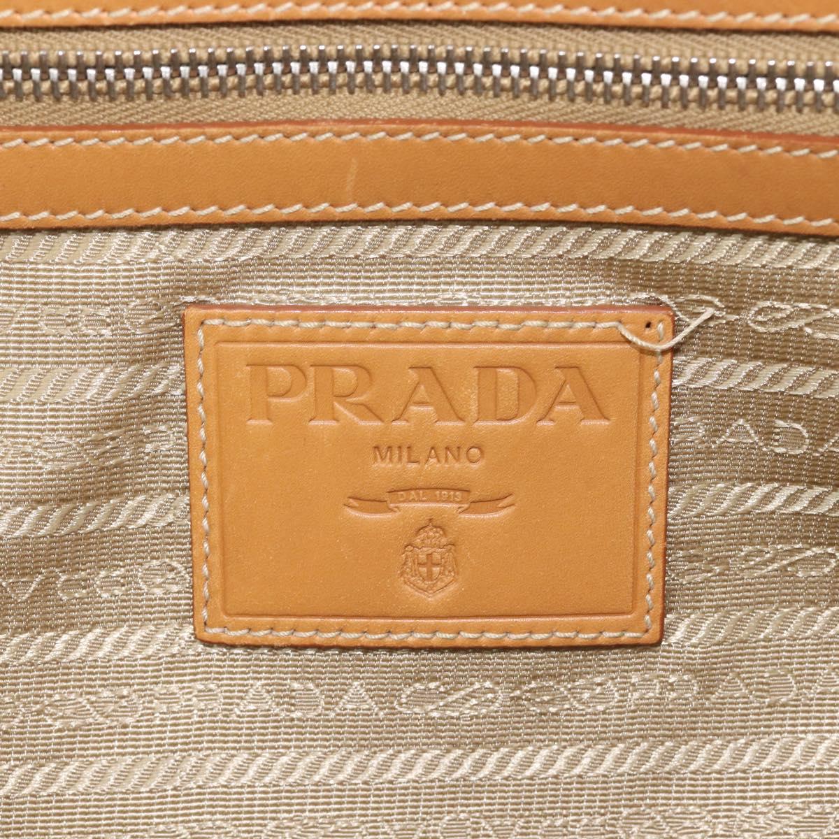 PRADA Hand Bag Canvas Beige Silver Auth 206536