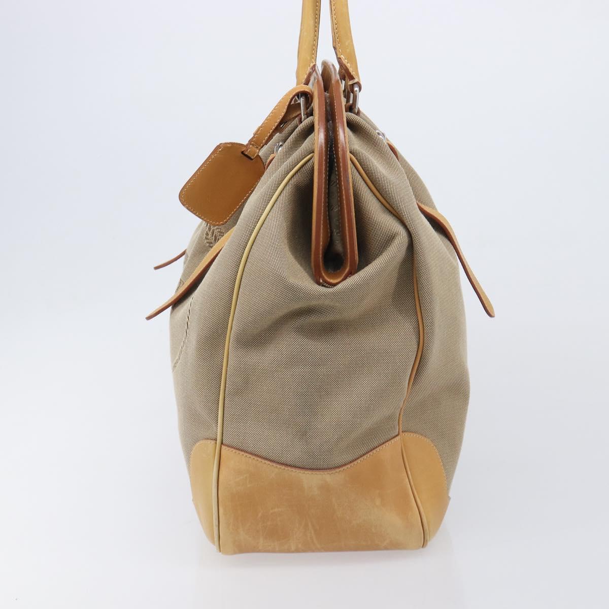 PRADA Hand Bag Canvas Beige Silver Auth 206536