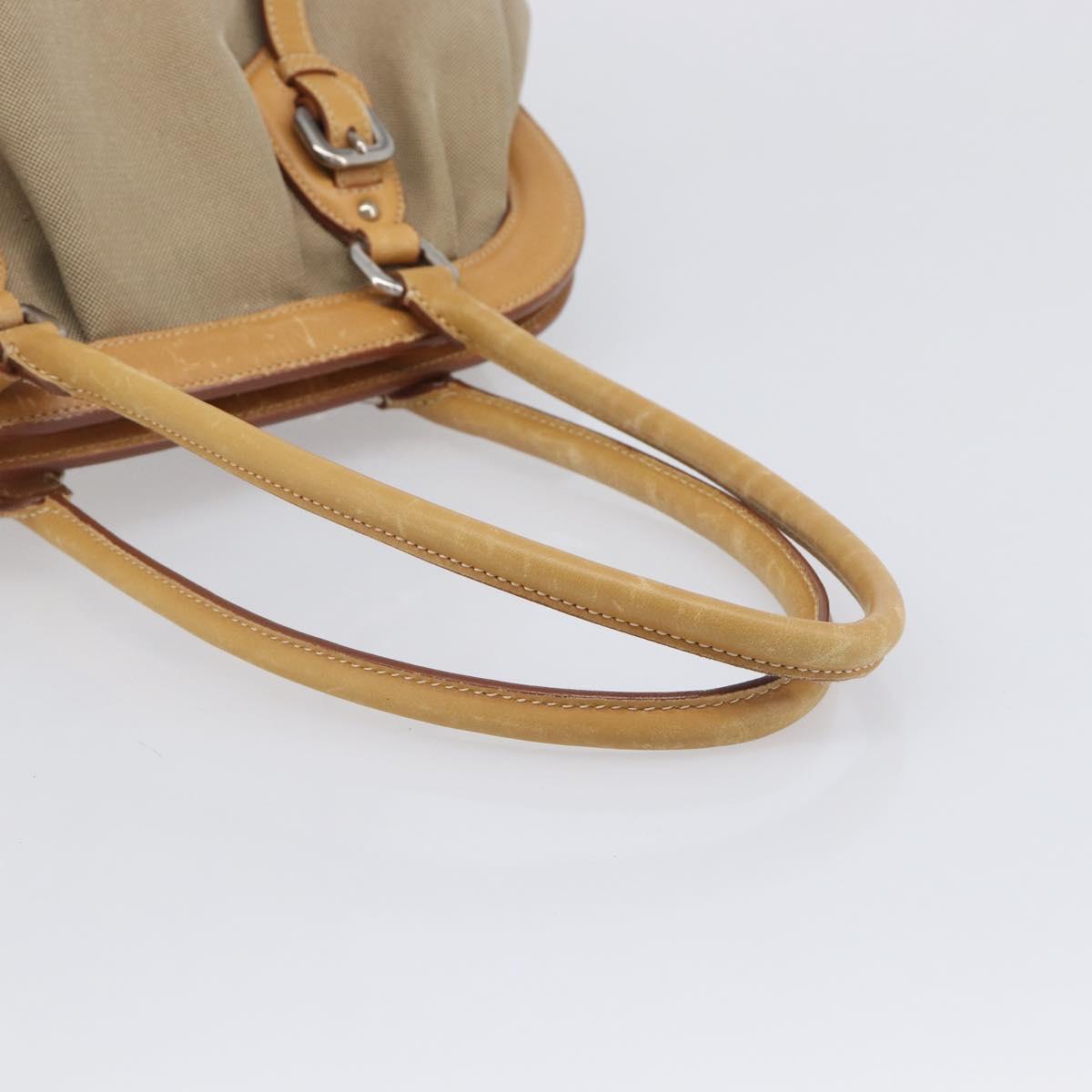 PRADA Hand Bag Canvas Beige Silver Auth 206536