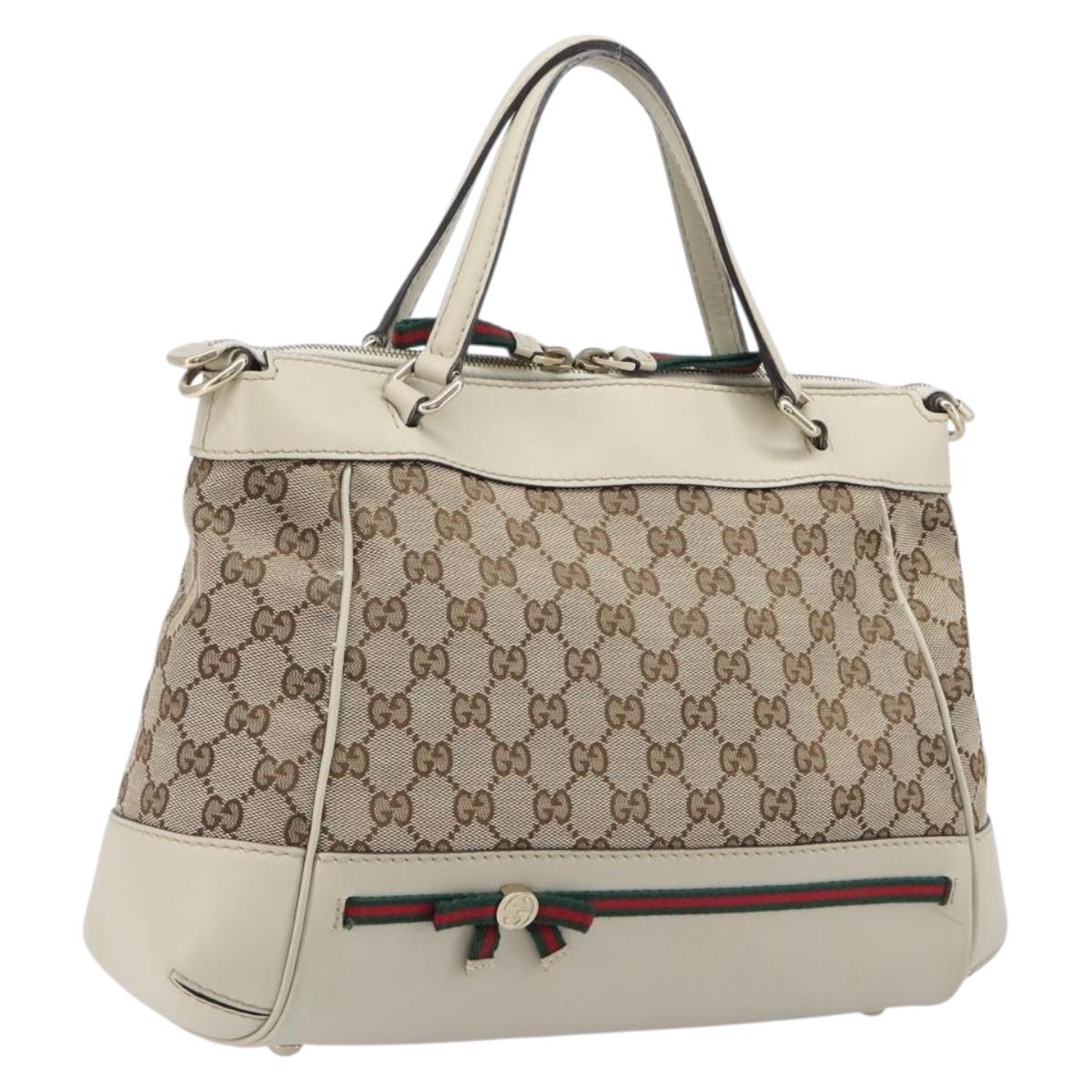 GUCCI GG Canvas Web Sherry Line Hand Bag Beige Gold 269894 Auth 206539A