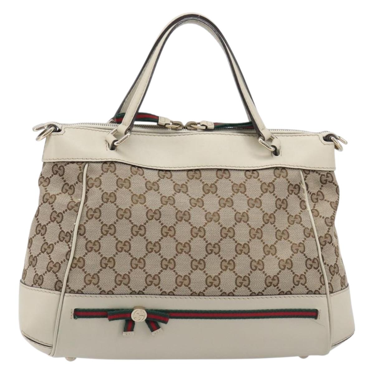 GUCCI GG Canvas Web Sherry Line Hand Bag Beige Gold 269894 Auth 206539A