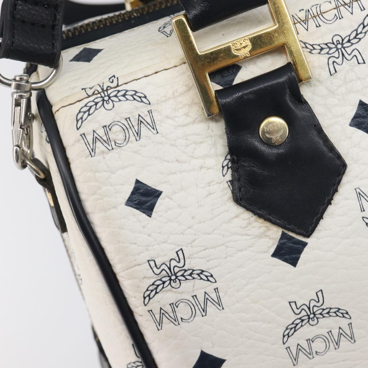 MCM Logogram Vicetos Hand Bag PVC Leather 2way White Gold Auth 206543A