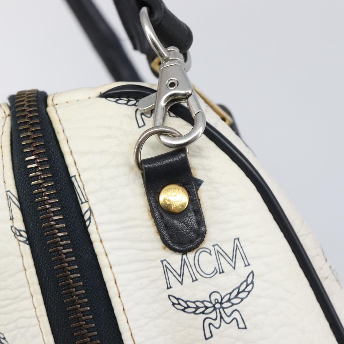 MCM Logogram Vicetos Hand Bag PVC Leather 2way White Gold Auth 206543A