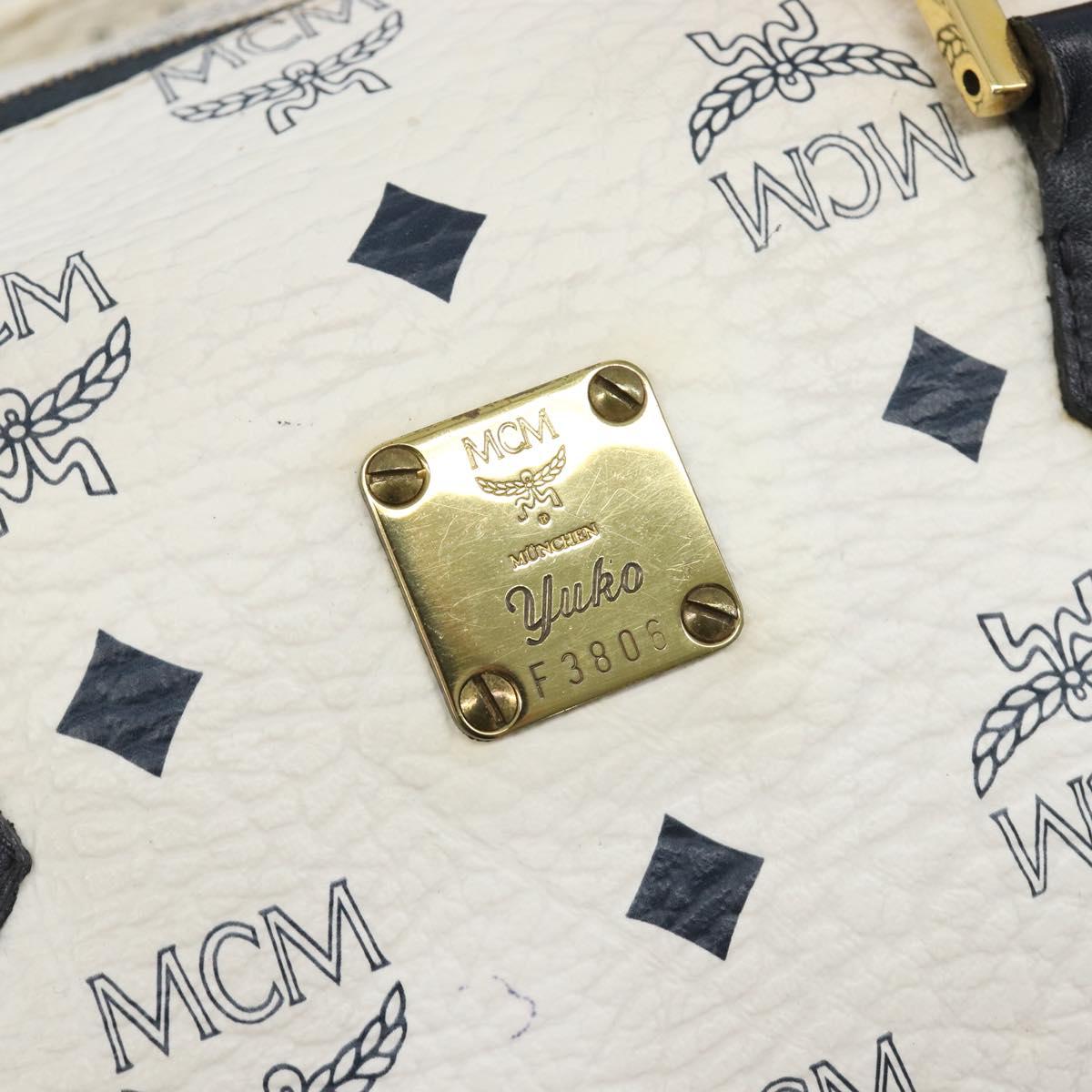 MCM Logogram Vicetos Hand Bag PVC Leather 2way White Gold Auth 206543A