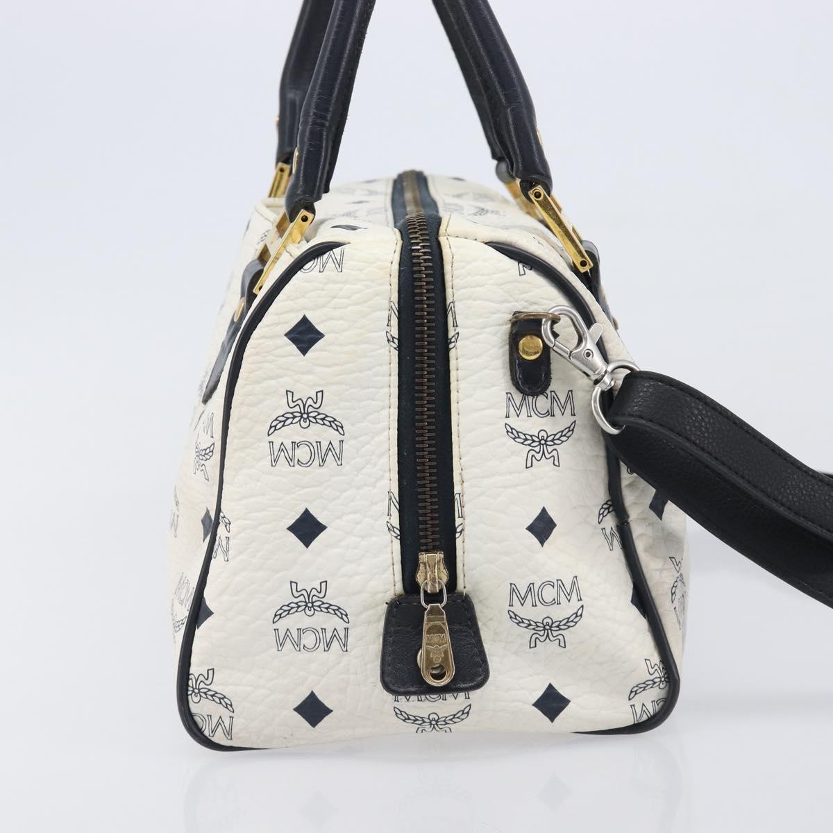 MCM Logogram Vicetos Hand Bag PVC Leather 2way White Gold Auth 206543A