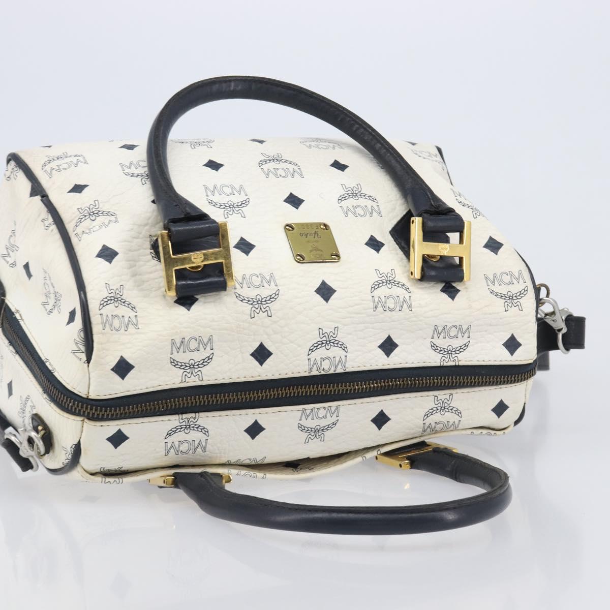 MCM Logogram Vicetos Hand Bag PVC Leather 2way White Gold Auth 206543A