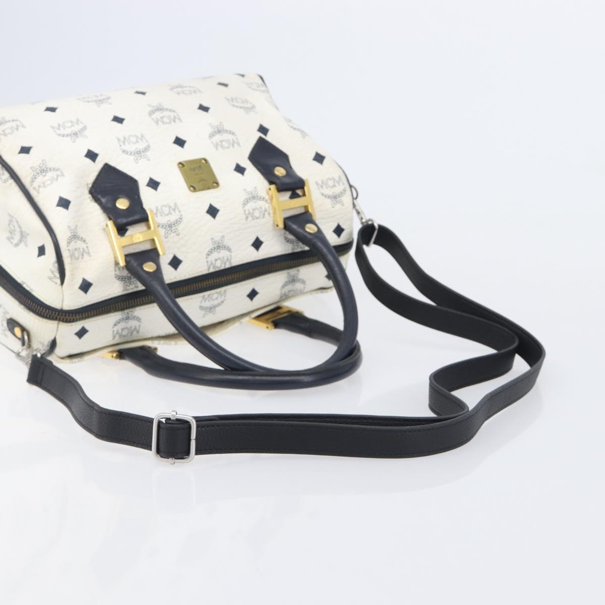MCM Logogram Vicetos Hand Bag PVC Leather 2way White Gold Auth 206543A