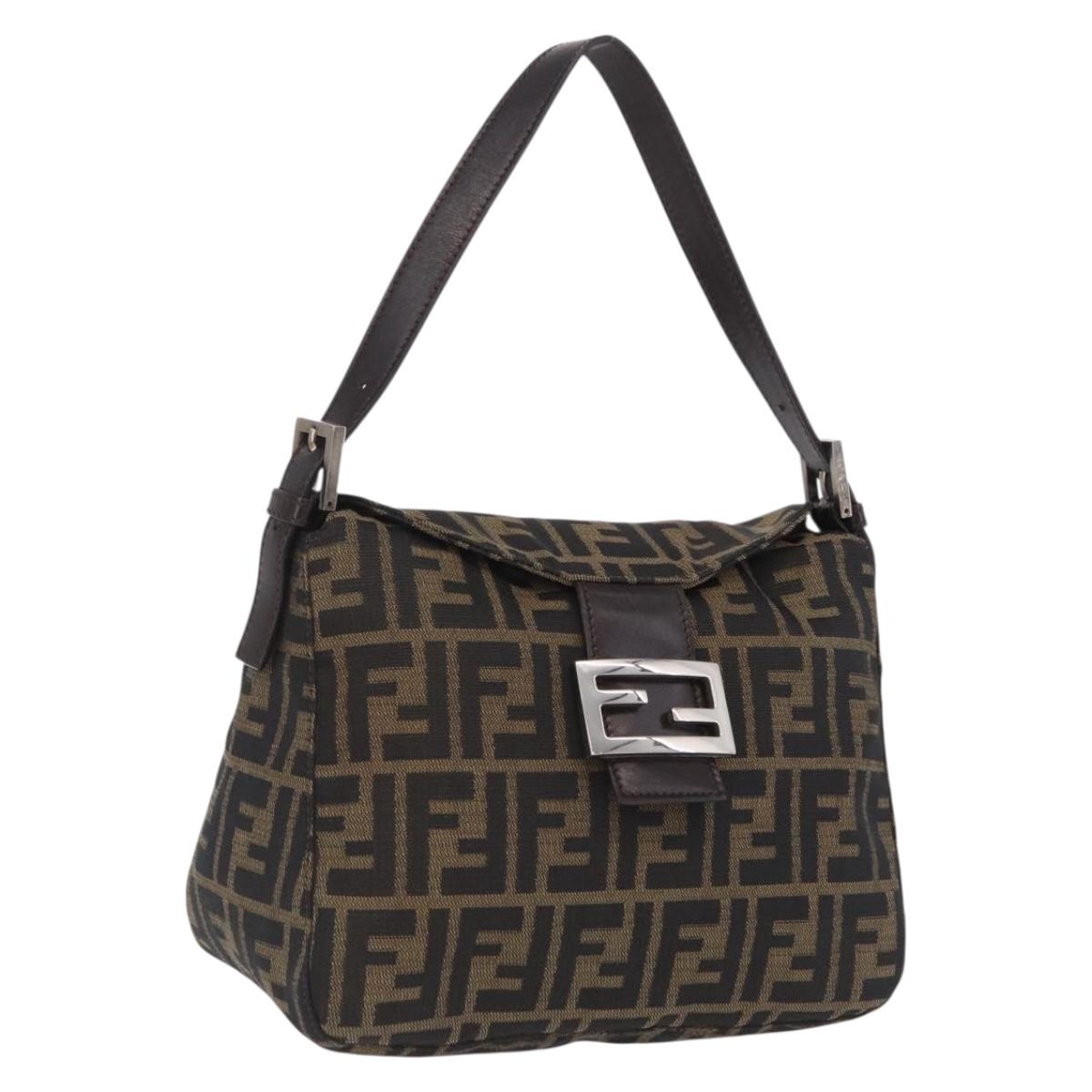 FENDI Zucca Canvas Mamma Baguette Shoulder Bag Brown Black Auth 206544V