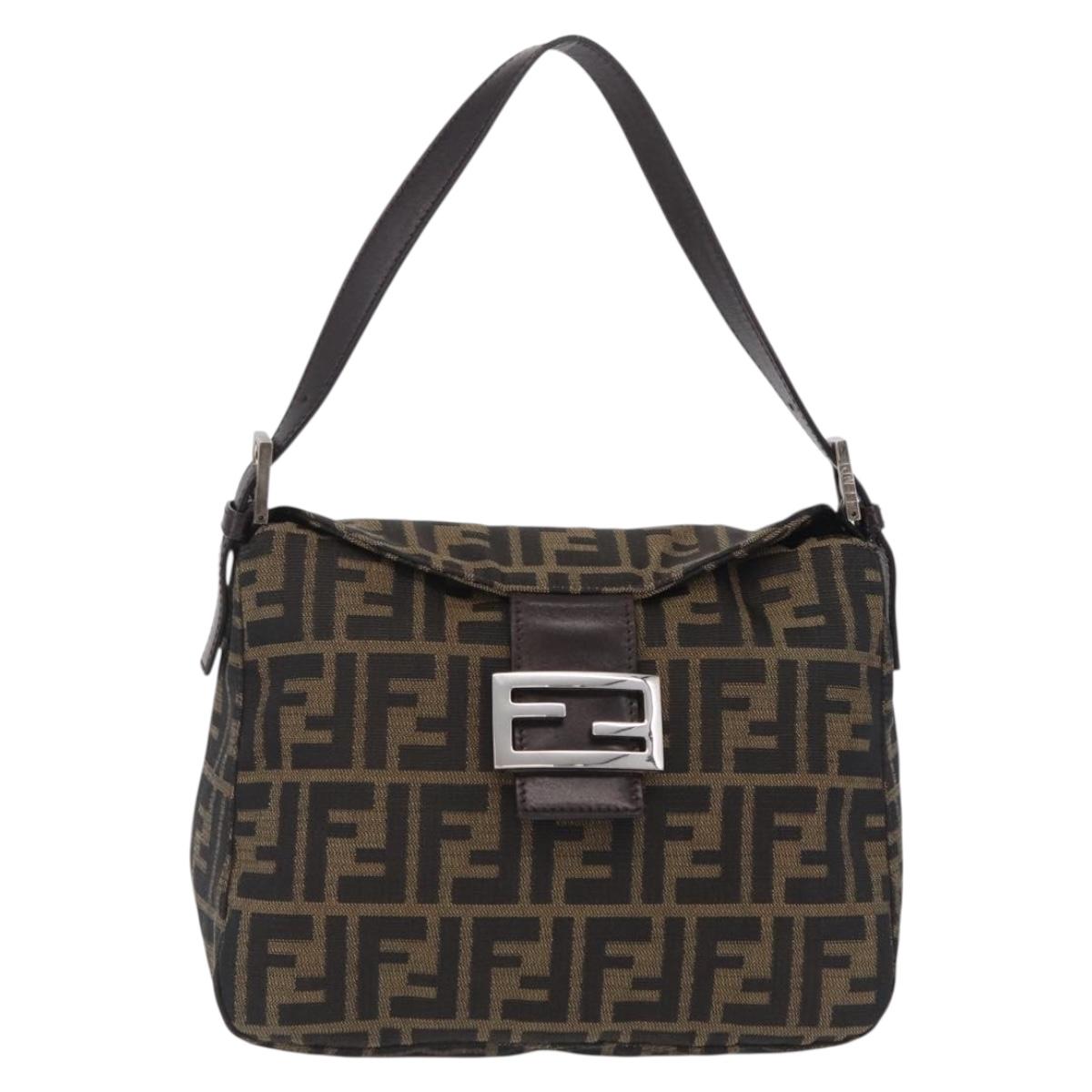 FENDI Zucca Canvas Mamma Baguette Shoulder Bag Brown Black Auth 206544V