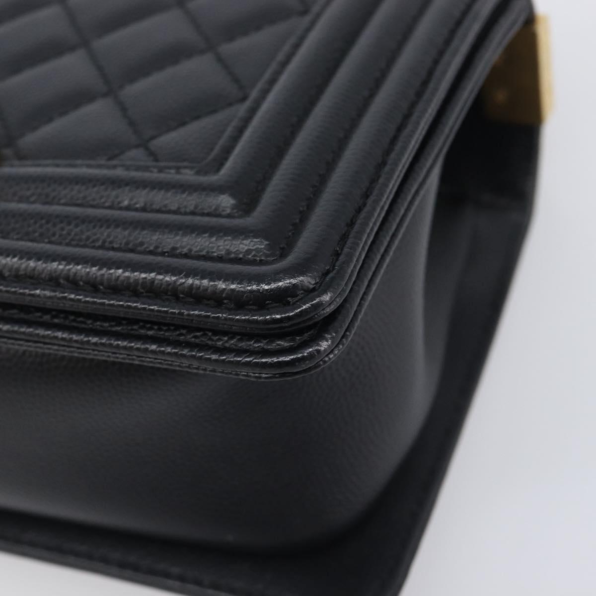 CHANEL Boy Chanel Matelasse Chain Bag Caviar Skin Black Gold CC Auth 206546SAM