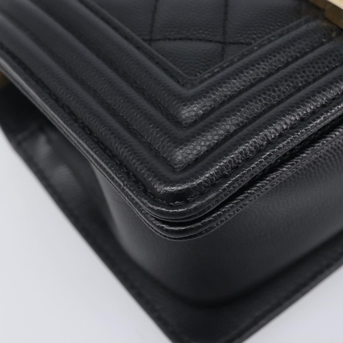 CHANEL Boy Chanel Matelasse Chain Bag Caviar Skin Black Gold CC Auth 206546SAM