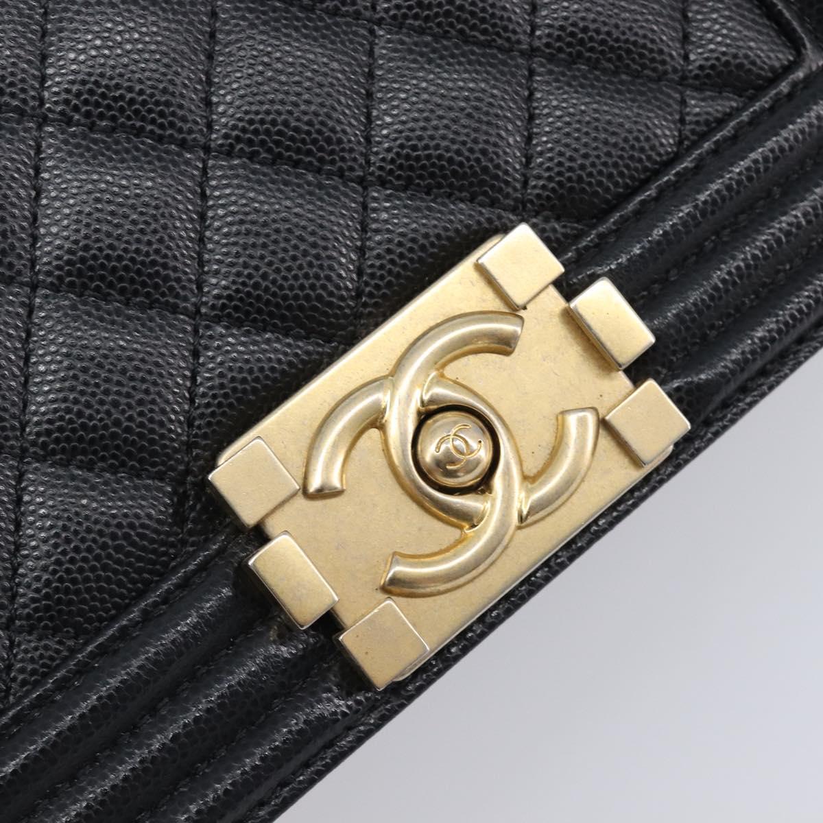 CHANEL Boy Chanel Matelasse Chain Bag Caviar Skin Black Gold CC Auth 206546SAM