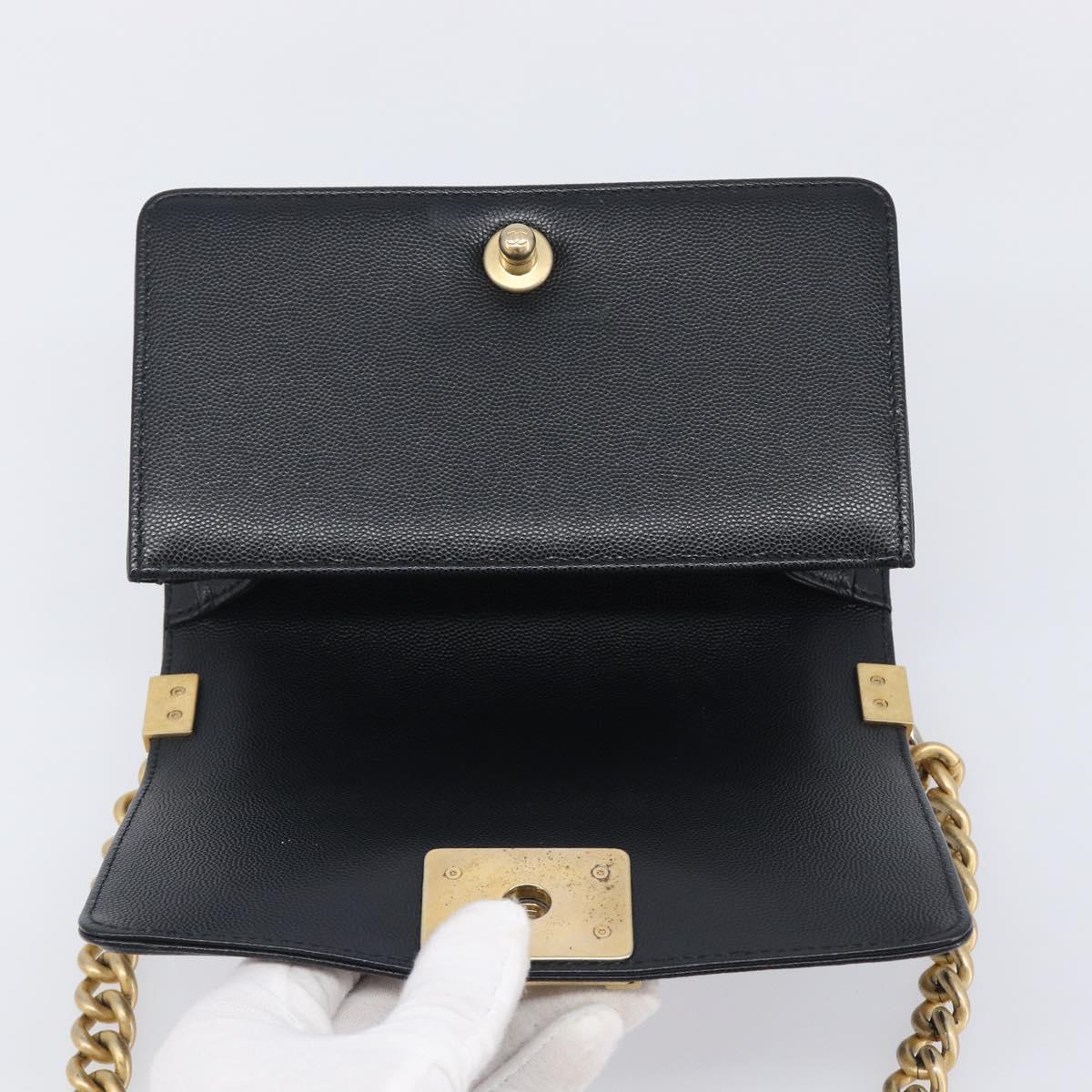CHANEL Boy Chanel Matelasse Chain Bag Caviar Skin Black Gold CC Auth 206546SAM