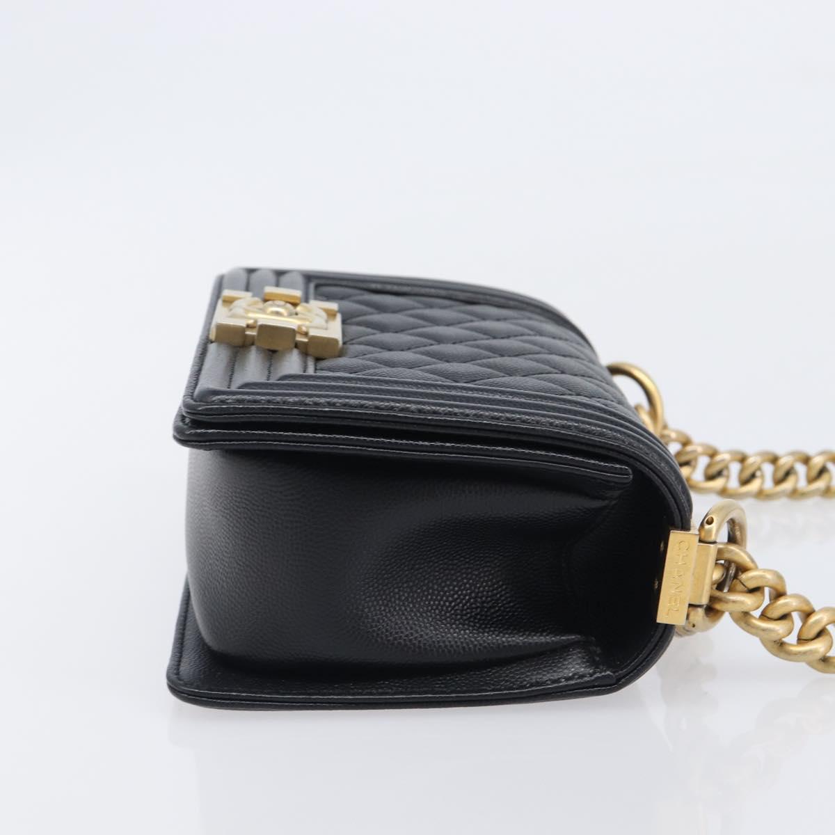 CHANEL Boy Chanel Matelasse Chain Bag Caviar Skin Black Gold CC Auth 206546SAM