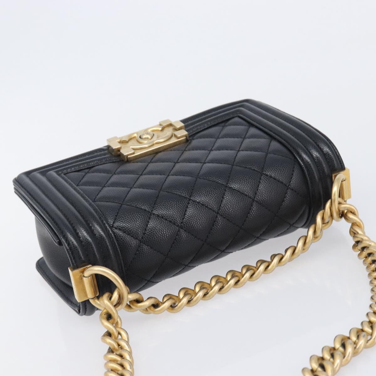 CHANEL Boy Chanel Matelasse Chain Bag Caviar Skin Black Gold CC Auth 206546SAM