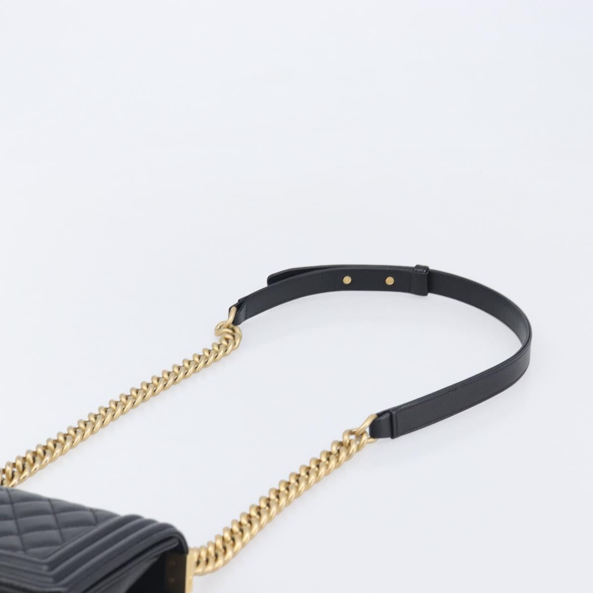 CHANEL Boy Chanel Matelasse Chain Bag Caviar Skin Black Gold CC Auth 206546SAM