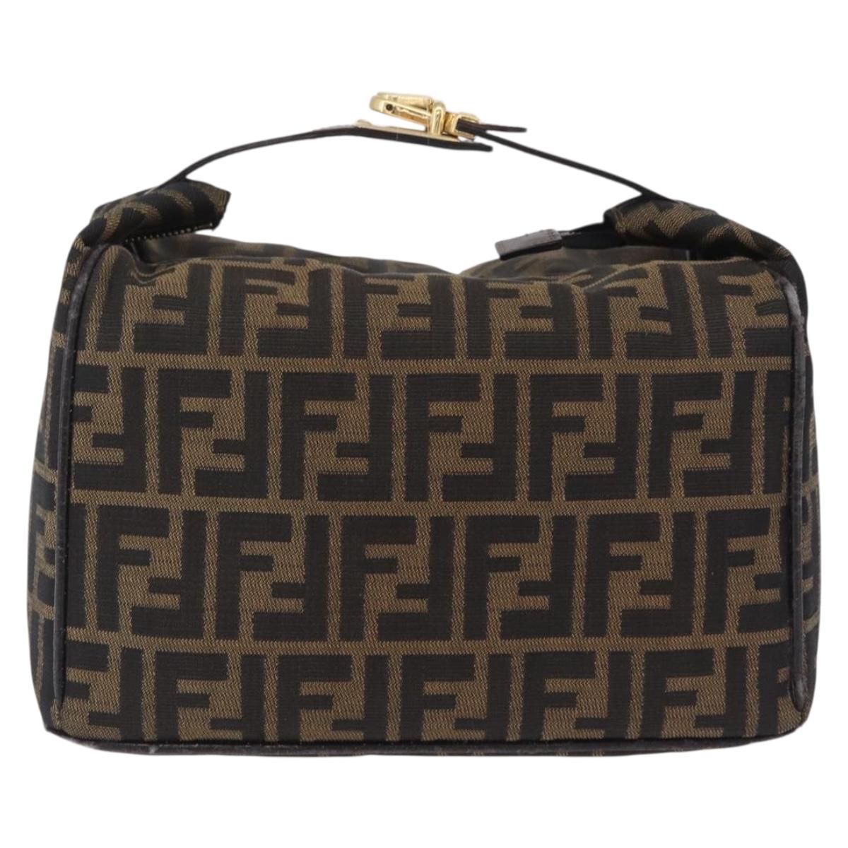 FENDI Zucca Canvas Vanity Hand Bag Black Brown Auth 206549A