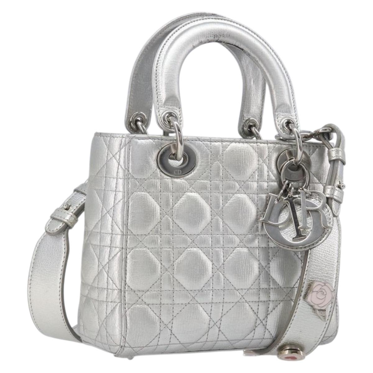 Christian Dior Canage Hand Bag Leather 2way Silver Auth 206553V