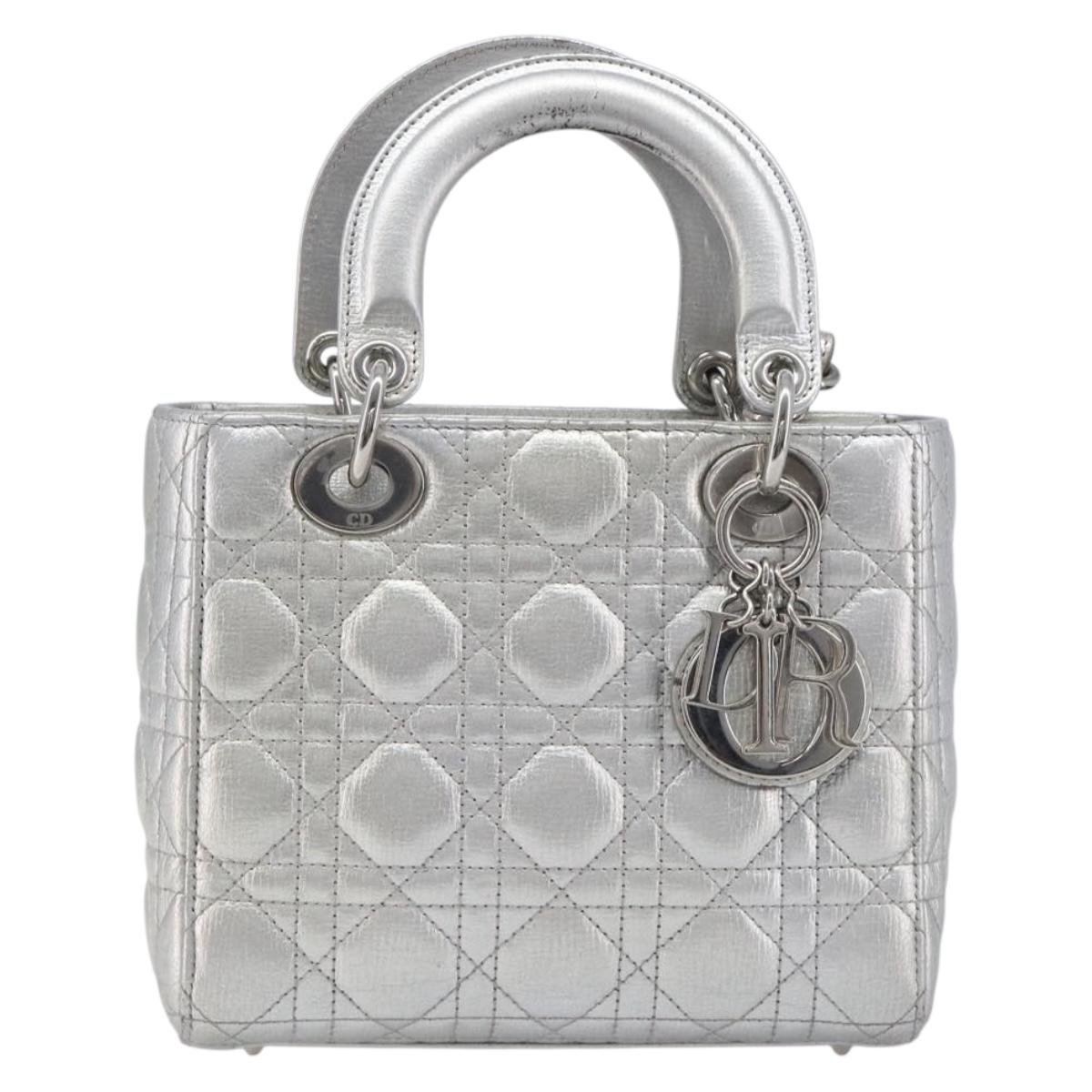 Christian Dior Canage Hand Bag Leather 2way Silver Auth 206553V