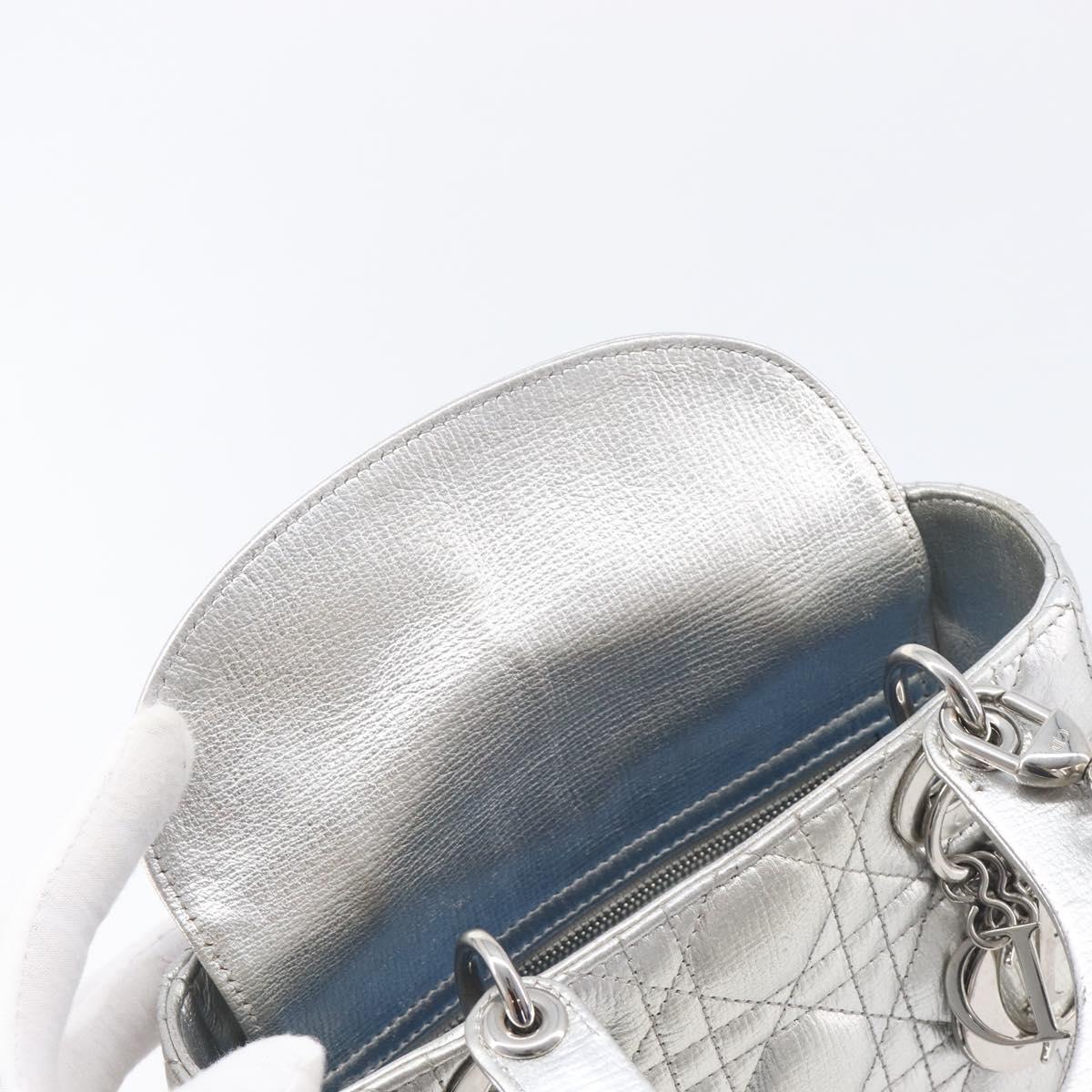 Christian Dior Canage Hand Bag Leather 2way Silver Auth 206553V