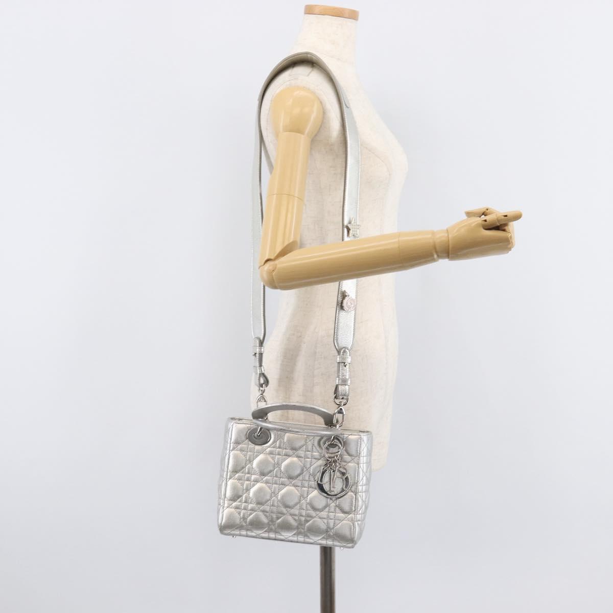 Christian Dior Canage Hand Bag Leather 2way Silver Auth 206553V