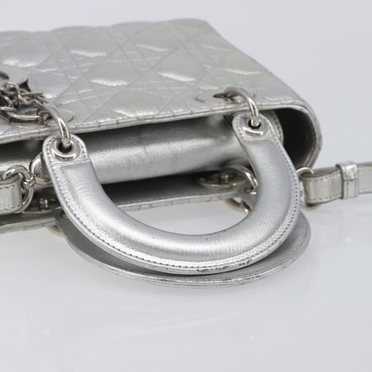 Christian Dior Canage Hand Bag Leather 2way Silver Auth 206553V
