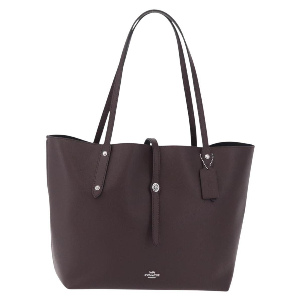 Coach Tote Bag Leather Bordeaux Silver Auth 206555A