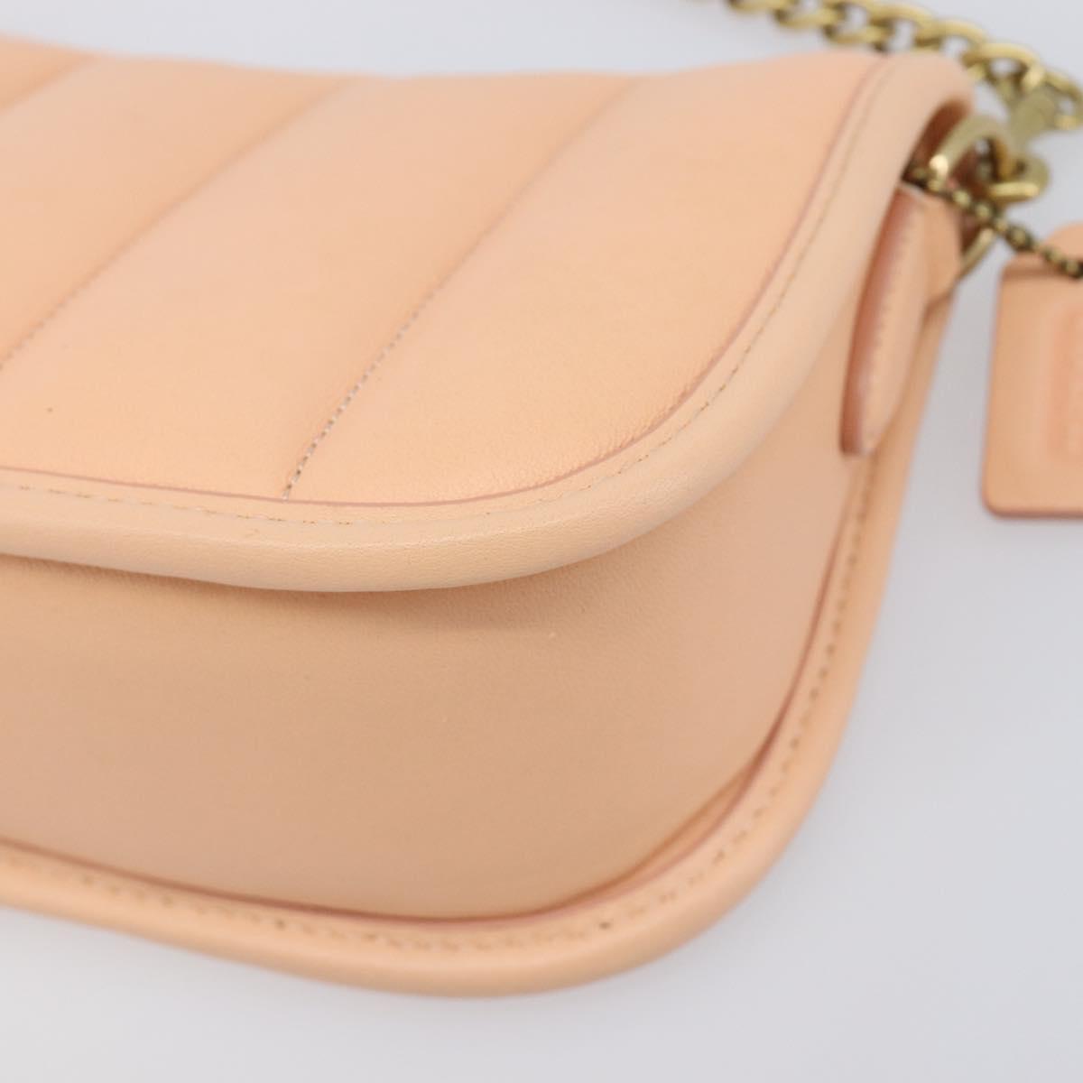 Coach Chain Shoulder Bag Leather Beige Gold Auth 206557A