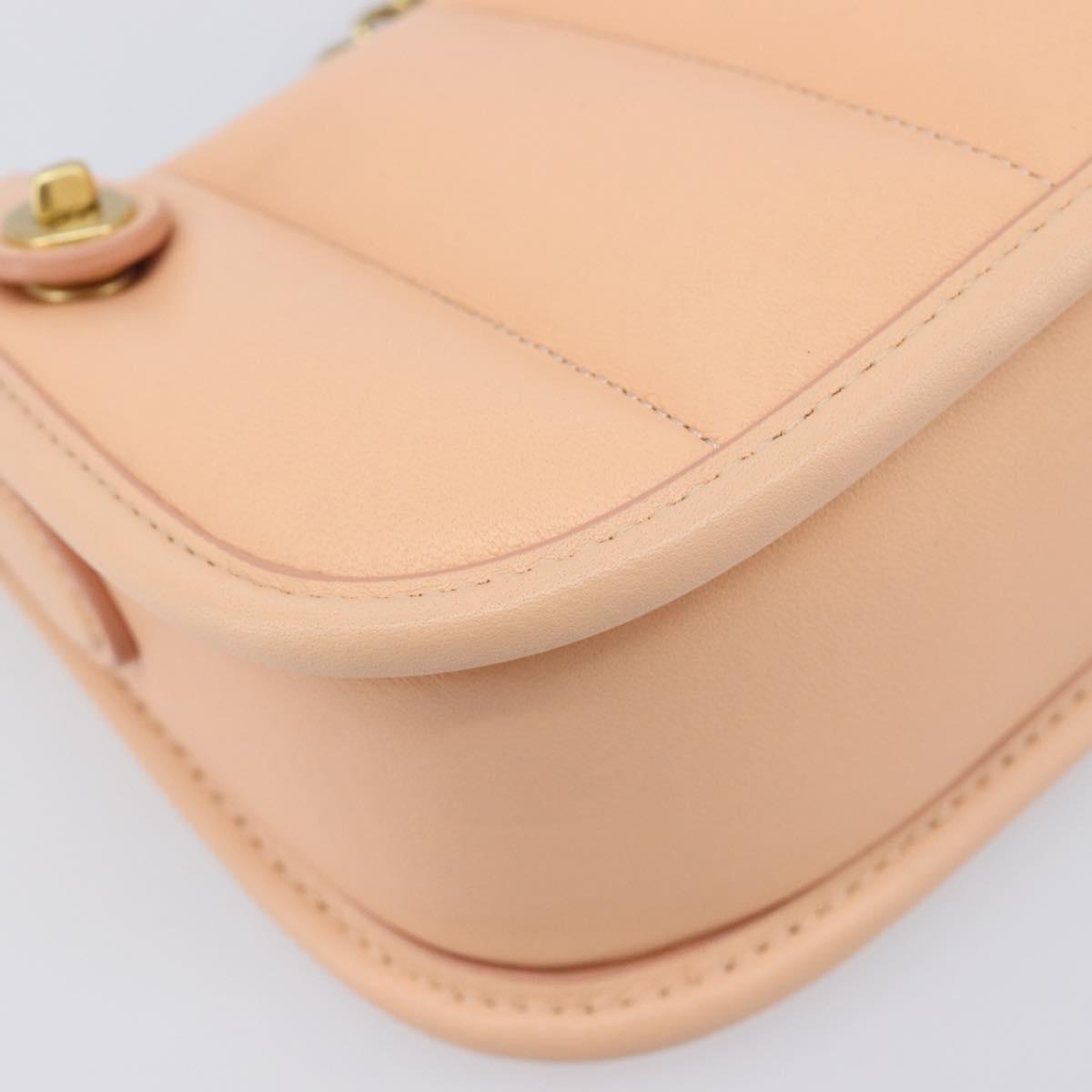 Coach Chain Shoulder Bag Leather Beige Gold Auth 206557A