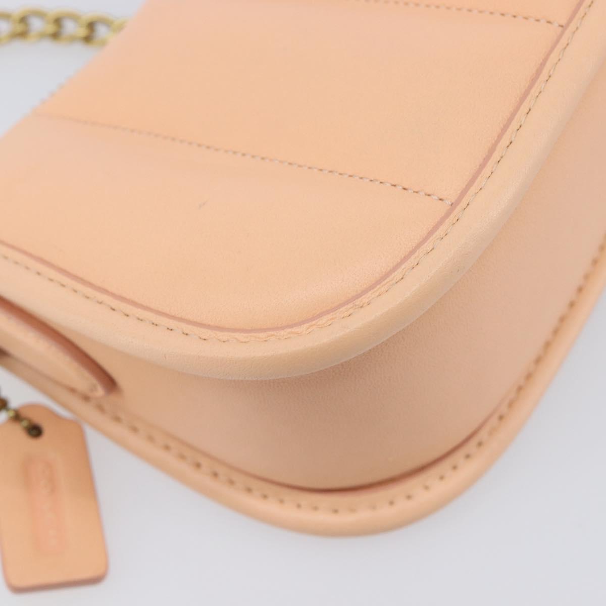 Coach Chain Shoulder Bag Leather Beige Gold Auth 206557A
