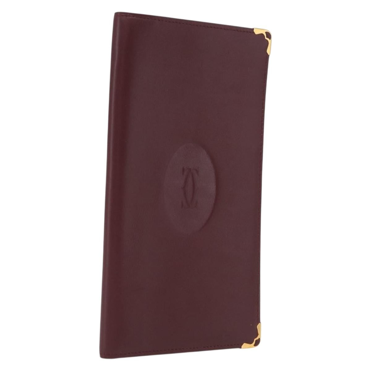 Cartier Billfold Leather Bordeaux Gold Auth 206564A