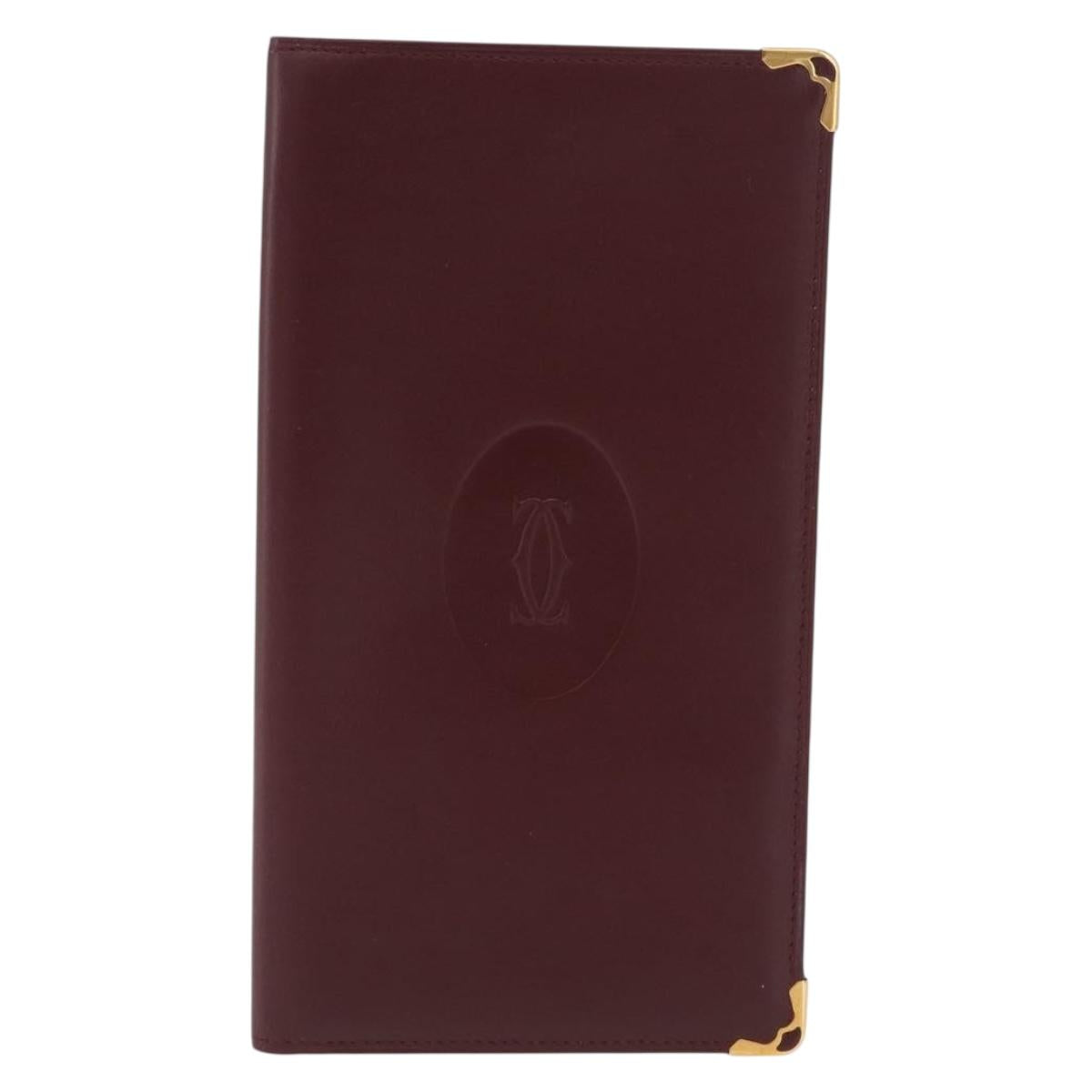 Cartier Billfold Leather Bordeaux Gold Auth 206564A
