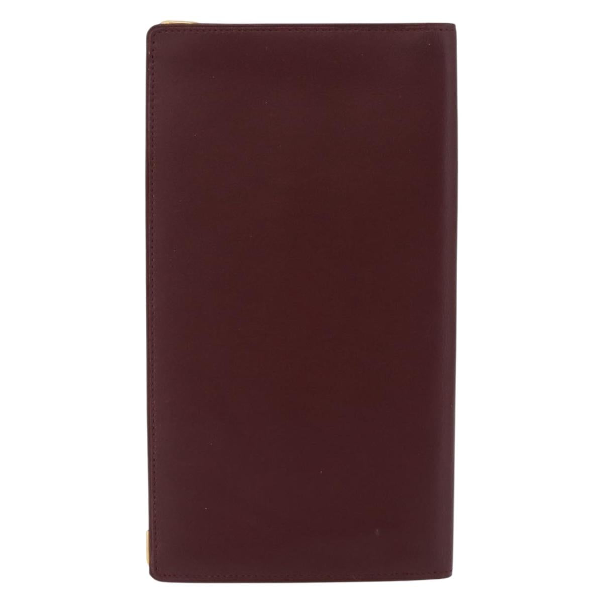 Cartier Billfold Leather Bordeaux Gold Auth 206564A