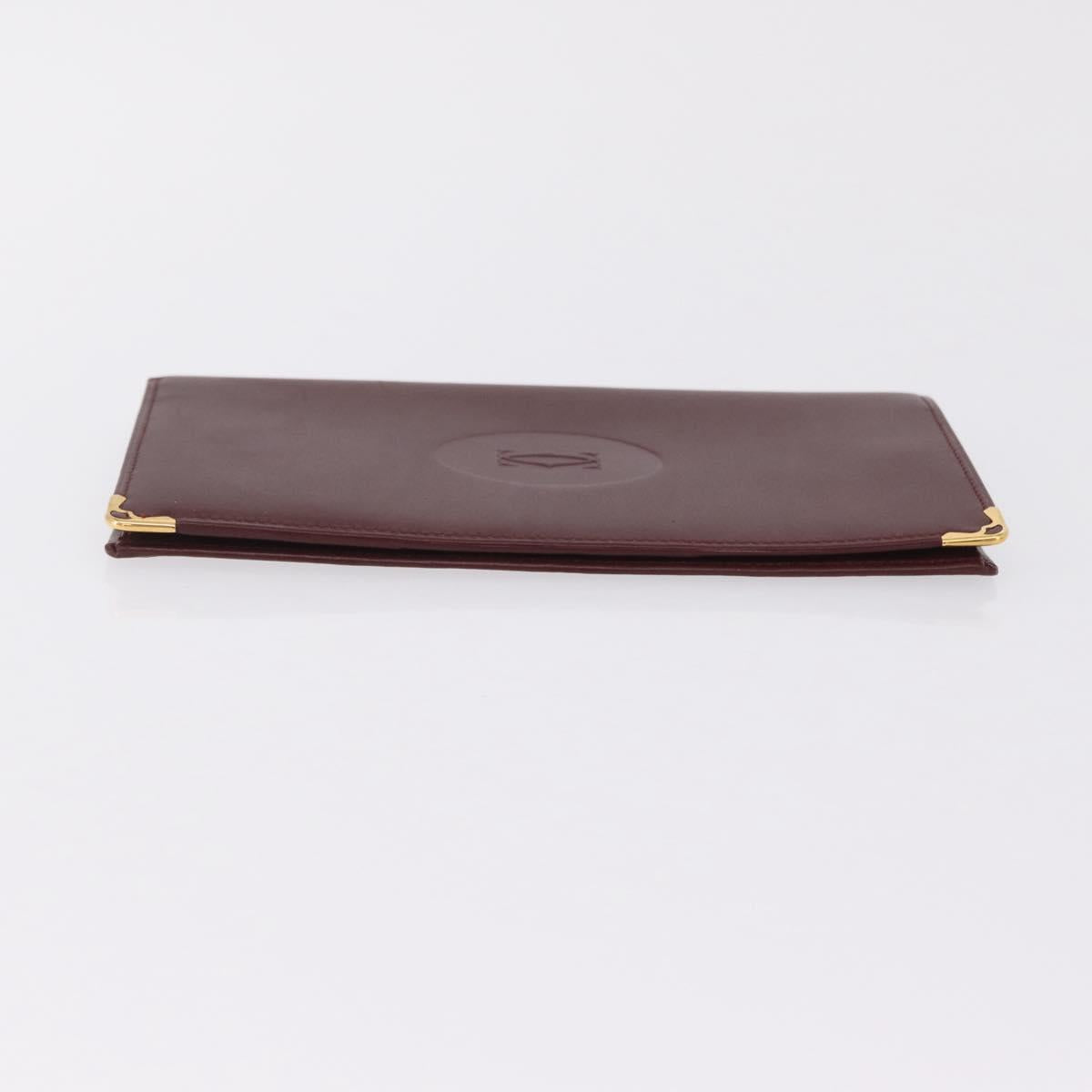 Cartier Billfold Leather Bordeaux Gold Auth 206564A