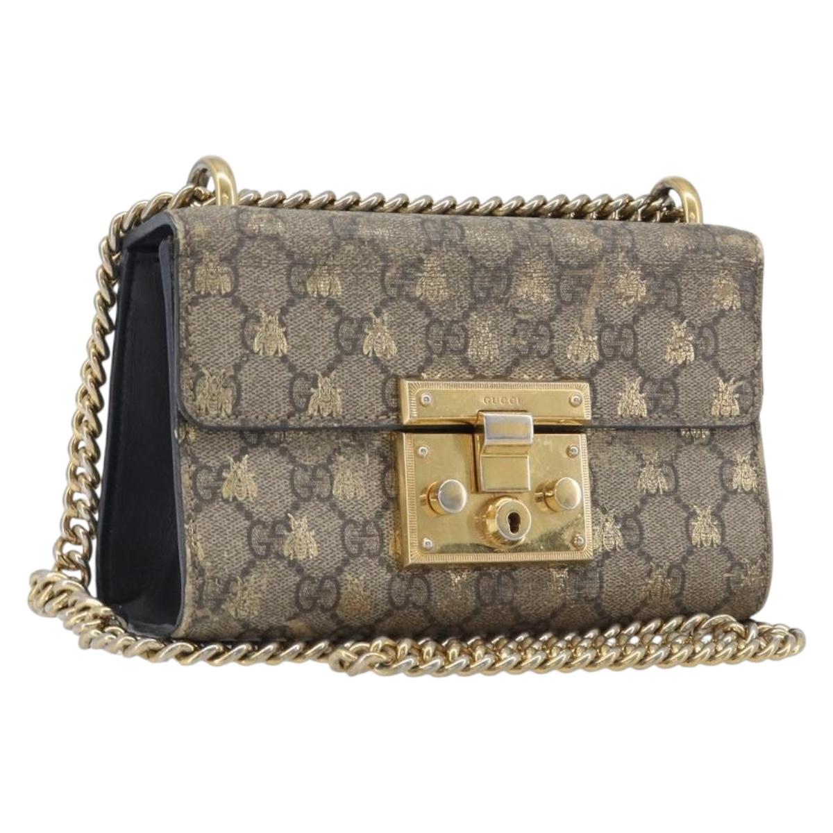 GUCCI GG Supreme Padlock Chain Shoulder Bag PVC Beige Gold 409487 Auth 206567
