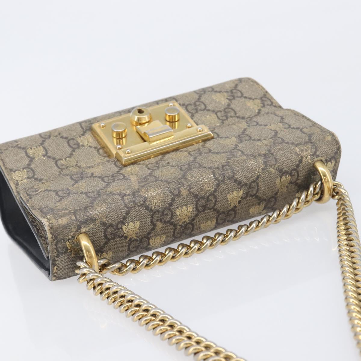 GUCCI GG Supreme Padlock Chain Shoulder Bag PVC Beige Gold 409487 Auth 206567