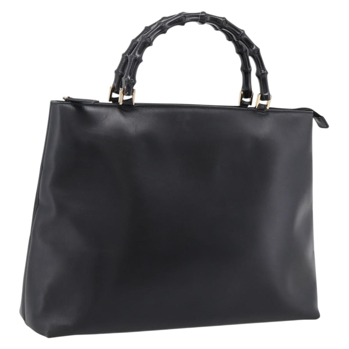 GUCCI Bamboo Hand Bag Leather Black Gold Tone 002 1998 0507 Auth 206601